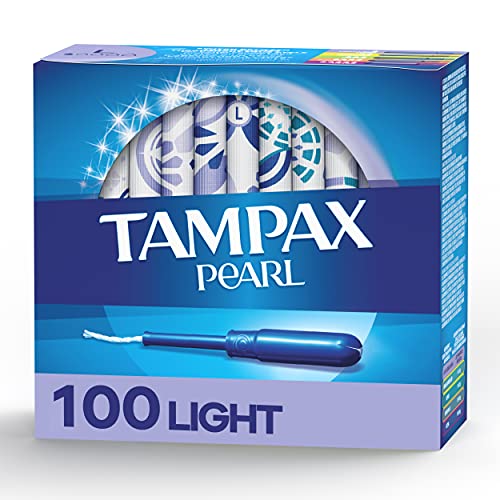 Tampax Pearl Tampons Light Absorbency, 100 Count, BPA-Free Plastic Applicator...