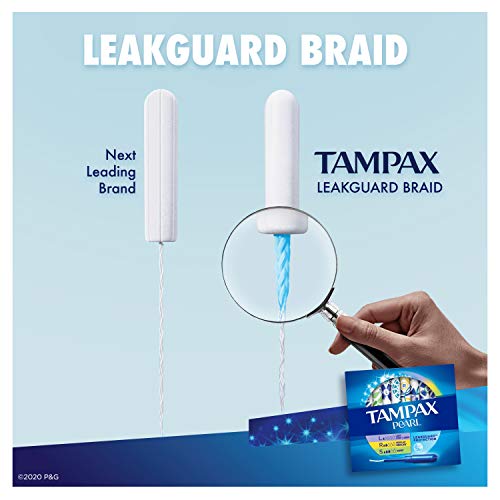 Tampax Pearl Tampons, Light/Regular/Super Absorbency with LeakGuard Braid, Tr...