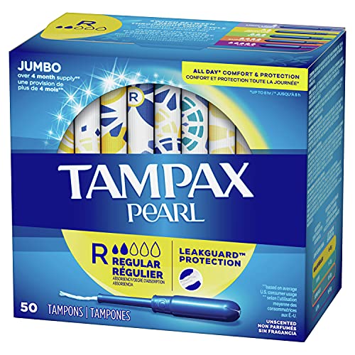 Tampax Pearl Tampons Regular Absorbency, 100 Count, BPA-Free Plastic Applicat...