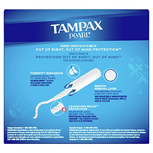 Tampax Pearl Tampons Regular Absorbency, 100 Count, BPA-Free Plastic Applicat...