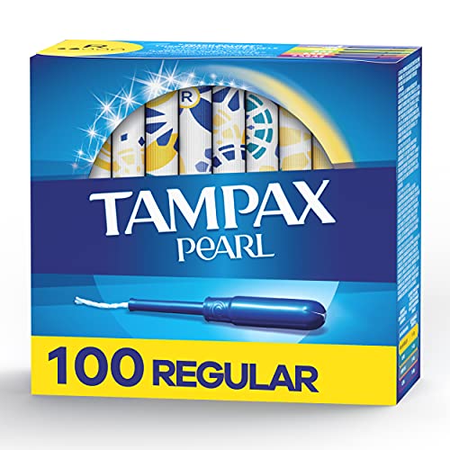 Tampax Pearl Tampons Regular Absorbency, 100 Count, BPA-Free Plastic Applicat...