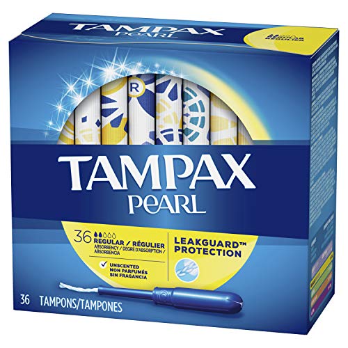 Tampax Pearl Tampons Regular Absorbency with LeakGuard Braid, Unscented, 36 C...