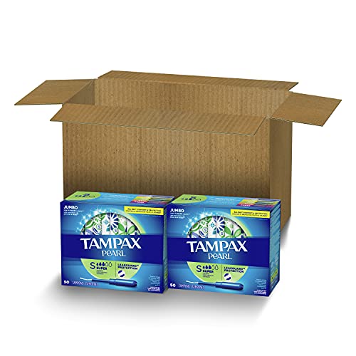 Tampax Pearl Tampons Super Absorbency, 100 Count, BPA-Free Plastic Applicator...