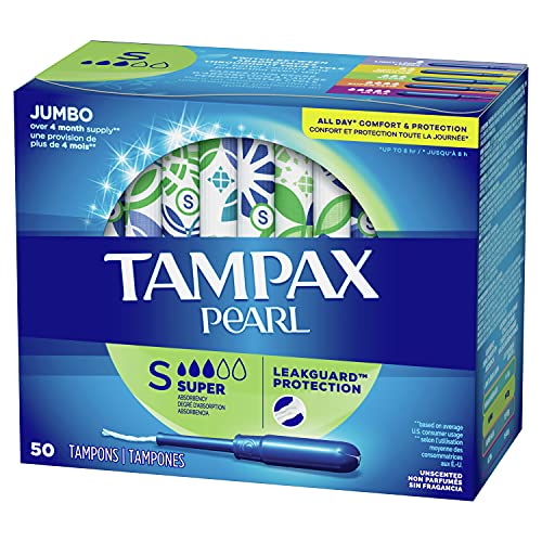 Tampax Pearl Tampons Super Absorbency, 100 Count, BPA-Free Plastic Applicator...