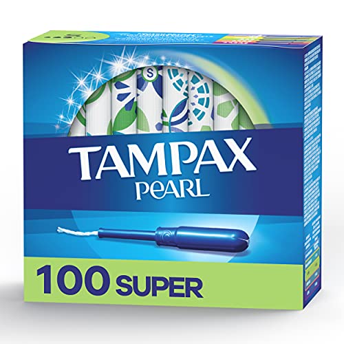 Tampax Pearl Tampons Super Absorbency, 100 Count, BPA-Free Plastic Applicator...
