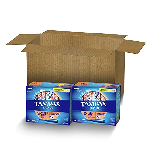 Tampax Pearl Tampons Super Plus Absorbency, 100 Count, BPA-Free Plastic Appli...