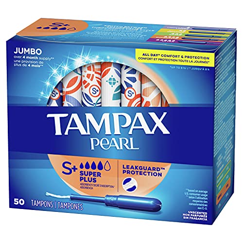 Tampax Pearl Tampons Super Plus Absorbency, 100 Count, BPA-Free Plastic Appli...