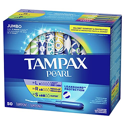 Tampax Pearl Tampons Trio Pack, Light, Regular, Super Absorbency, BPA-Free Pl...