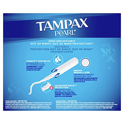 Tampax Pearl Tampons Trio Pack, Light, Regular, Super Absorbency, BPA-Free Pl...