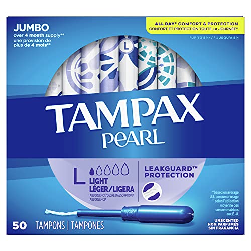 Tampax Pearl Tampons with Plastic Applicator, Light Absorbency, Unscented, 50...