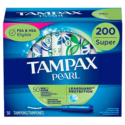 Tampax Pearl Tampons with Plastic Applicator, Super Absorbency, 200 Count, Un...