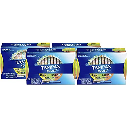 Tampax Pocket Pearl Plastic Tampons, Regular/Super/Super Plus Absorbency Trip...