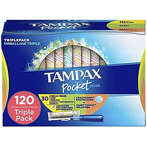 Tampax Pocket Pearl Plastic Tampons, Regular/Super/Super Plus Absorbency Trip...