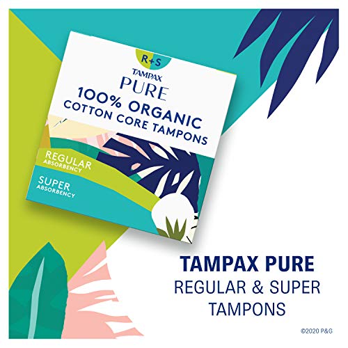 Tampax Pure Tampons, Duopack (Regular/Super), 132 Count, Unscented (6 Packs o...