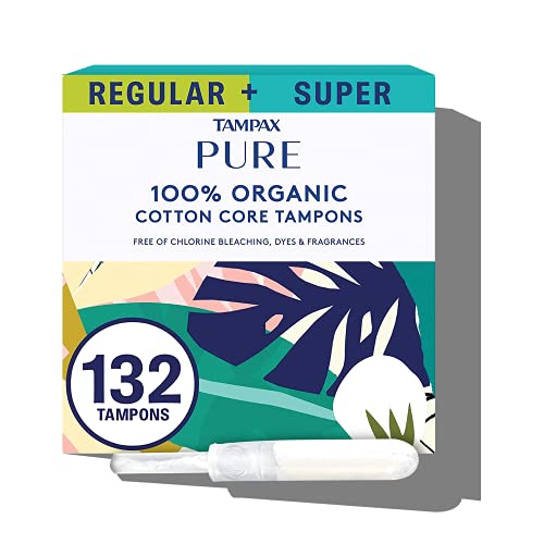 Tampax Pure Tampons, Duopack (Regular/Super), 132 Count, Unscented (6 Packs o...