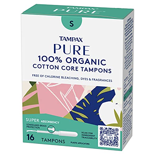 TAMPAX Pure Tampons Super Absorbency, Unscented, 16 Count, (Pack of 3, 48 Tot...