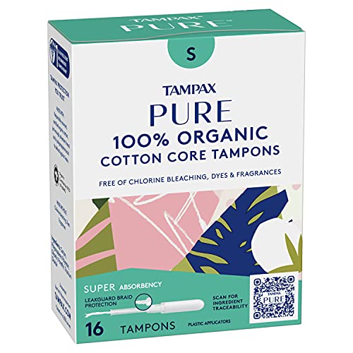 TAMPAX Pure Tampons Super Absorbency, Unscented, 16 Count, (Pack of 3, 48 Tot...