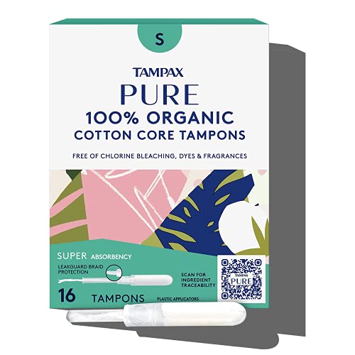 TAMPAX Pure Tampons Super Absorbency, Unscented, 16 Count, (Pack of 3, 48 Tot...