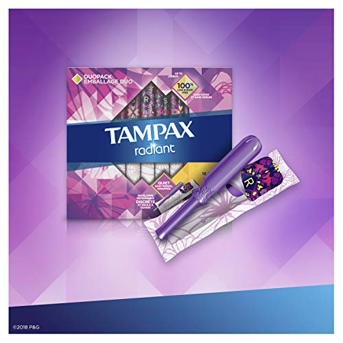 Tampax Radiant Plastic Tampons, Regular/Super Absorbency Duopack, 28 Count (P...