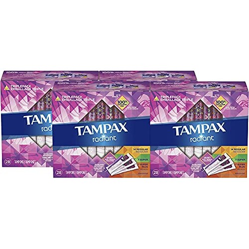 Tampax Radiant Plastic Tampons, Regular/Super/Super Plus Absorbency Triplepac...