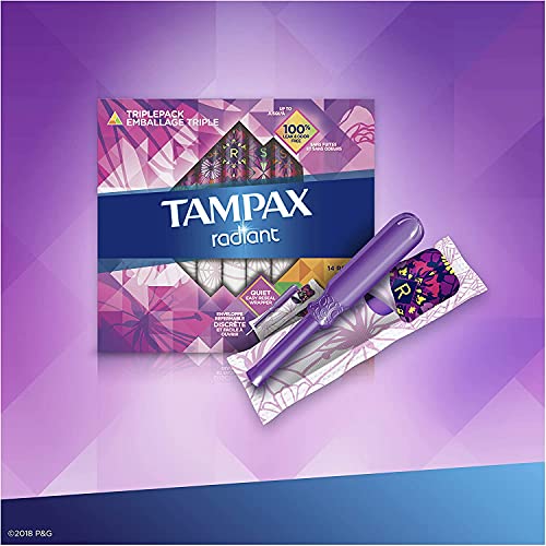 Tampax Radiant Plastic Tampons, Regular/Super/Super Plus Absorbency Triplepac...