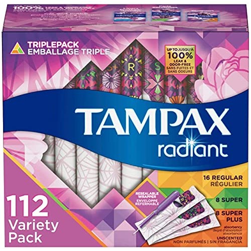 Tampax Radiant Plastic Tampons, Regular/Super/Super Plus Absorbency Triplepac...
