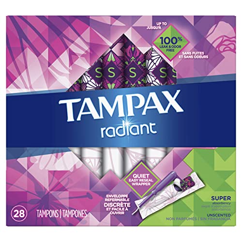 Tampax Radiant Plastic Tampons, Super Absorbency, Unscented, 28 Count