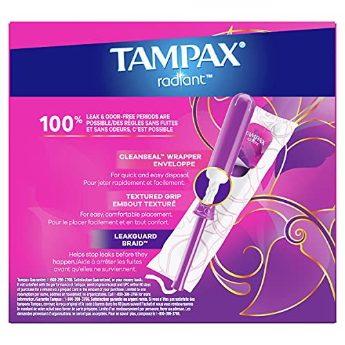 Tampax Radiant Tampons Duo Pack, Regular/Super Absorbency, 96 Count, BPA-Free...
