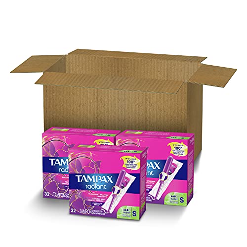 Tampax Radiant Tampons Super Absorbency, 96 Count, BPA Free Plastic Applicato...