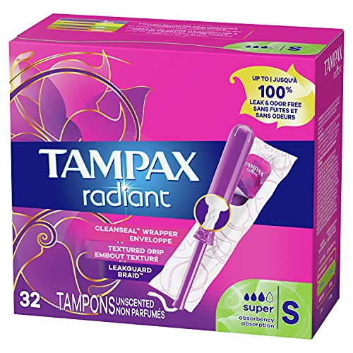 Tampax Radiant Tampons Super Absorbency, 96 Count, BPA Free Plastic Applicato...