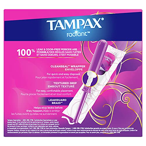 Tampax Radiant Tampons Super Absorbency, 96 Count, BPA Free Plastic Applicato...