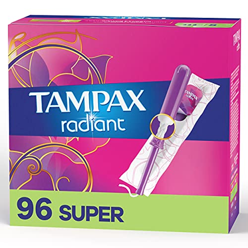 Tampax Radiant Tampons Super Absorbency, 96 Count, BPA Free Plastic Applicato...