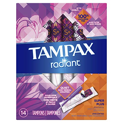 Tampax Radiant Tampons, Super Plus Absorbency, Unscented, 14 Count (Packaging...