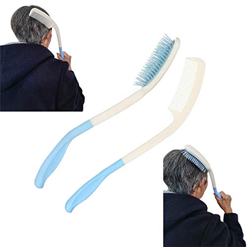 TANDC Long Handle Reach Handled Comb Brush Set for Elderly Limited Dexterity ...