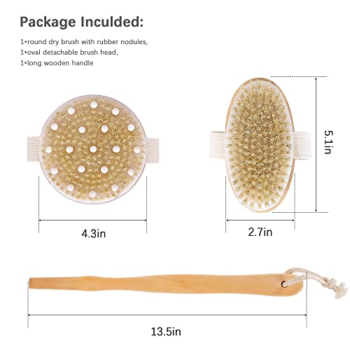 Dry Brushing Body Brush Set of 2, Natural Bristle Dry Skin Exfoliating Brush,...