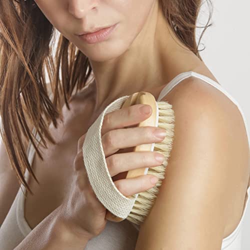 Dry Brushing Body Brush Set of 2, Natural Bristle Dry Skin Exfoliating Brush,...