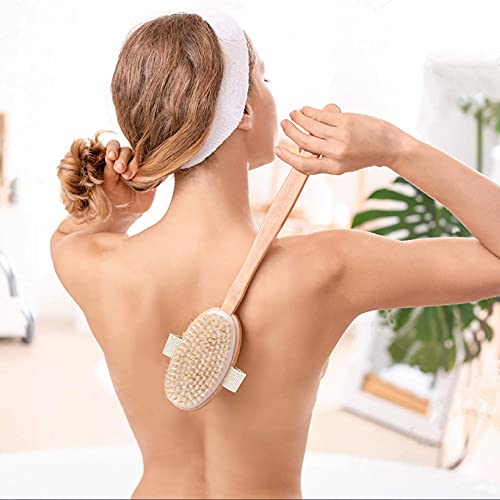 Dry Brushing Body Brush Set of 2, Natural Bristle Dry Skin Exfoliating Brush,...