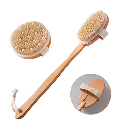 Dry Brushing Body Brush Set of 2, Natural Bristle Dry Skin Exfoliating Brush,...