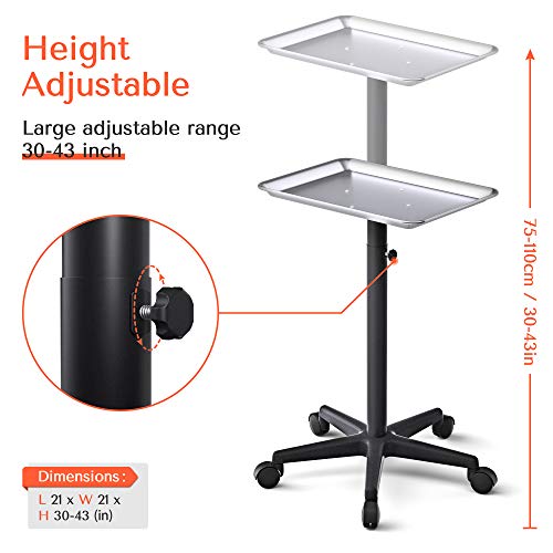 TASALON Salon Tray on Wheels - Aluminum Instrument Tattoo Tray with Wheels - ...