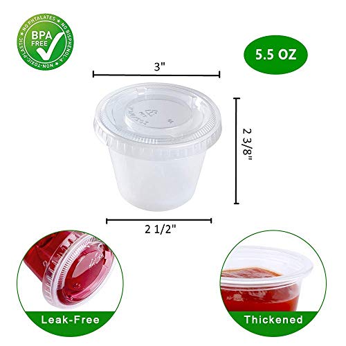 [200Sets-5.5oz] Clear Plastic Disposable Portion Cups with Lids, Souffle Cups...