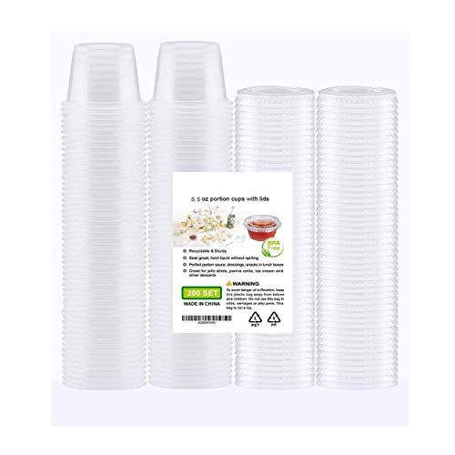 [200Sets-5.5oz] Clear Plastic Disposable Portion Cups with Lids, Souffle Cups...