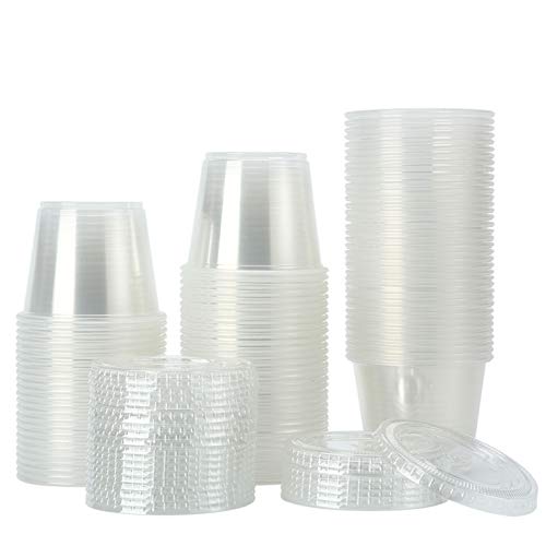 [200Sets-5.5oz] Clear Plastic Disposable Portion Cups with Lids, Souffle Cups...