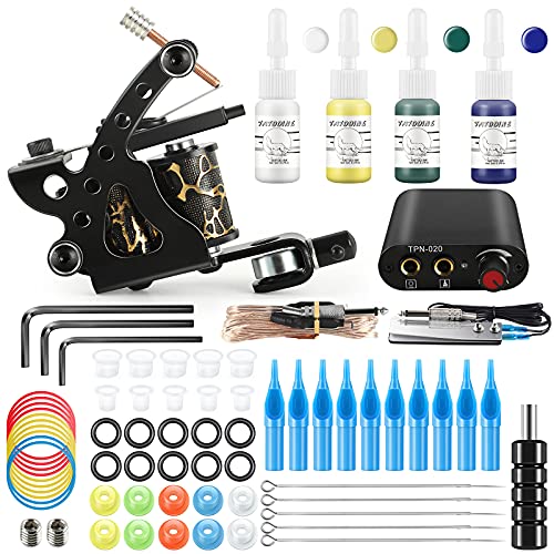 Tattoo Kit Professional Complete Kit Tattoo Machine Gun with 4 Colors Tattoo ...