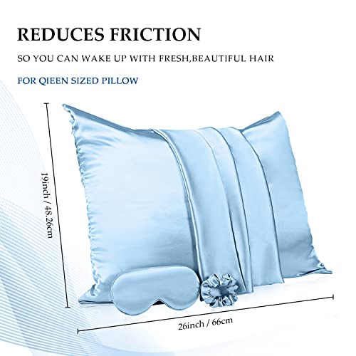 2 Pack Satin Pillowcase with Hidden Zipper, Adjustable Satin Eye Mask for Sle...