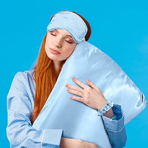 2 Pack Satin Pillowcase with Hidden Zipper, Adjustable Satin Eye Mask for Sle...