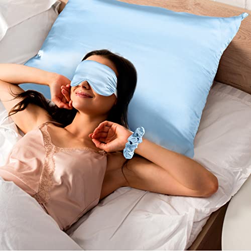 2 Pack Satin Pillowcase with Hidden Zipper, Adjustable Satin Eye Mask for Sle...