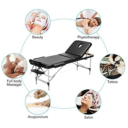 tayer Portable Massage Table and Saddle Stool Set,3 Sections Folding SPA Bed ...