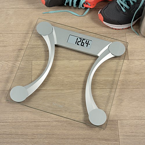 Taylor 400 Lb. Capacity Clear Glass Digital Bathroom Scale with Metallic Accents