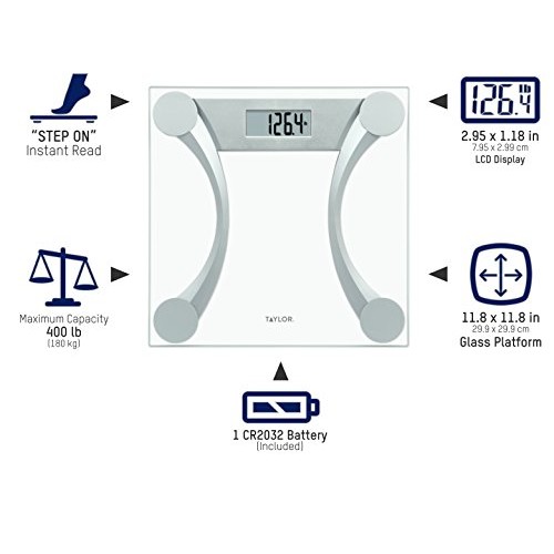 Taylor 400 Lb. Capacity Clear Glass Digital Bathroom Scale with Metallic Accents