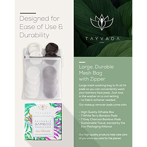 Luxury Bamboo Reusable Makeup Remover Pads, NYC, USA Brand (14 Pack), Four La...